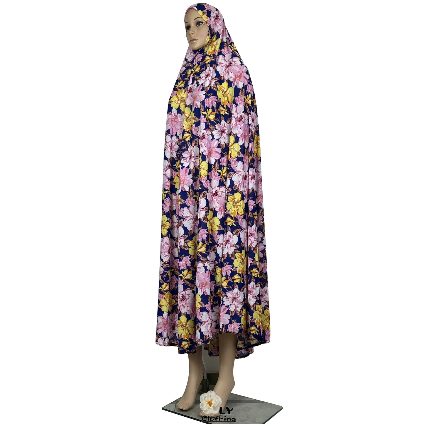 New Dubai Islamic Robe Ramadan Womens Hooded Abaya African Sleeveless Loose Soft Prayer Garment Muslim Floral Dress With Hijab.