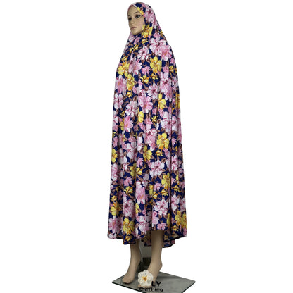 New Dubai Islamic Robe Ramadan Womens Hooded Abaya African Sleeveless Loose Soft Prayer Garment Muslim Floral Dress With Hijab.