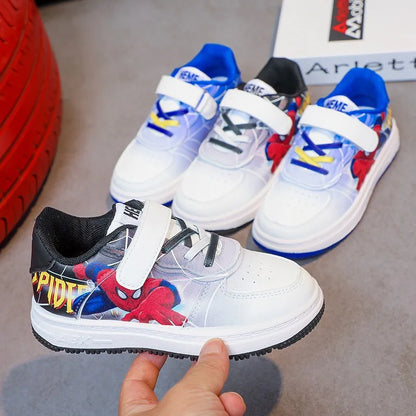 Disney Children's Casual Shoes Cartoon Boys' Breathable Fashion Sports Shoes Sneakers Pu Leather Blue White Shoes Size 26-37.