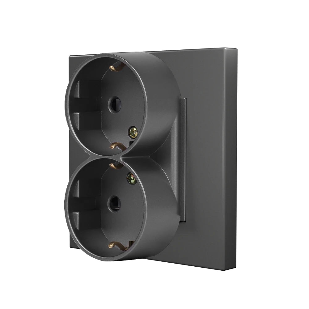 EU-Wand-Doppelsteckdosen, 110–250 V, 16 A, Dual-Steckdosen für Zuhause, Büro, elektrischer Stecker, 86 mm, Kunststoffplatte, Weiß, Schwarz, Grau, Gold.
