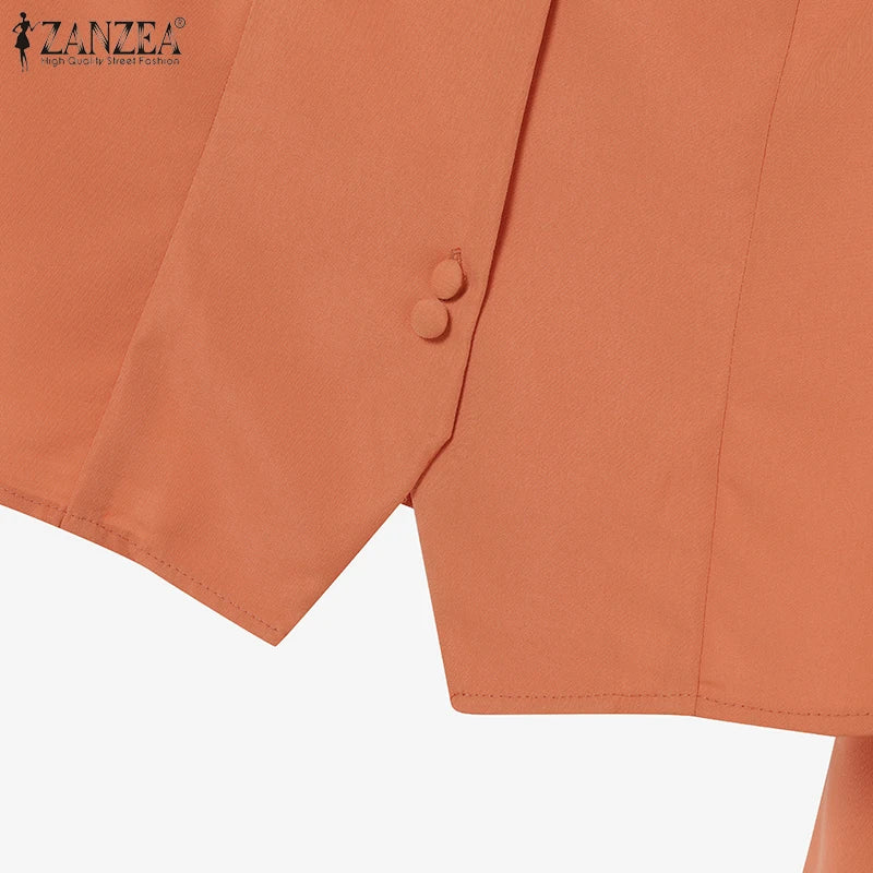 ZANZEA Fashion 2 Piece Sets Woman Elegant V-Neck Short Sleeve Shirts Wide Leg Pants 2pcs Suits Office Lady Commuting Pant Sets.