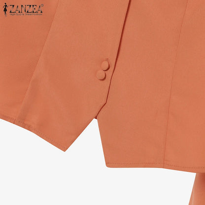 ZANZEA Fashion 2 Piece Sets Woman Elegant V-Neck Short Sleeve Shirts Wide Leg Pants 2pcs Suits Office Lady Commuting Pant Sets.