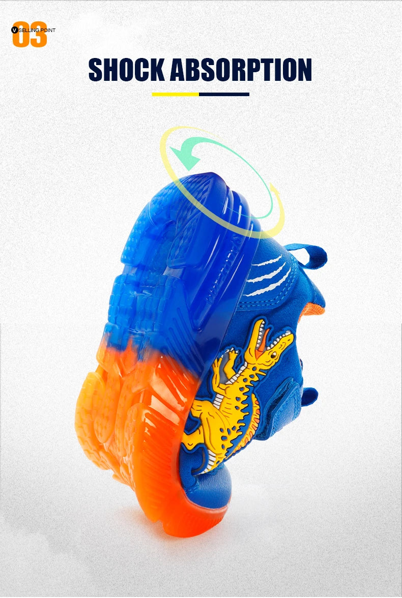 EXDINO Dinosaur Little Kids Spring Autumn LED Light Up Shoes Children Spinosaurus Boys Glowing Casual Sports Sneakers Non-slip.