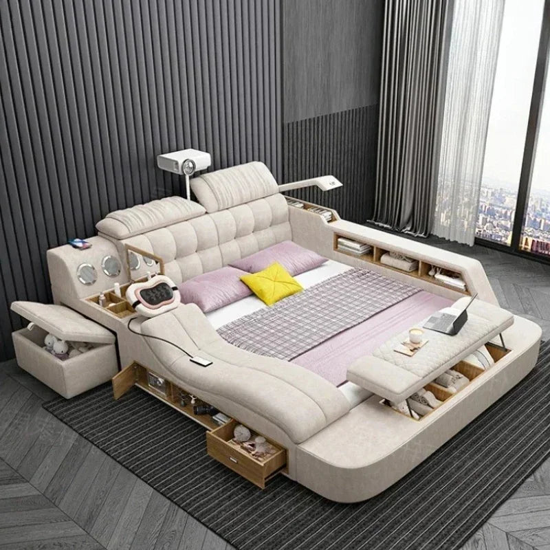 Nordic Smart Modulares Doppelbett Master Storage Luxus Designer Doppelbett Multifunktionale Leder Camas Ehe Möbel