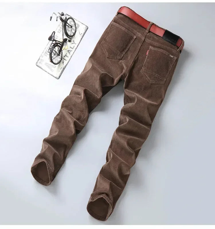 2025 Spring Autumn Men's Corduroy Casual Pants Straight Leg Loose Fit Youth Winter Thick Warm Velvet Long Pants for Men Trousers