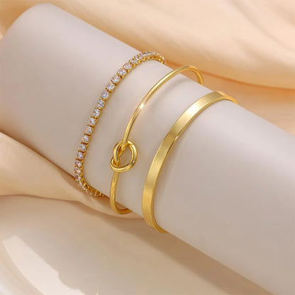 3pcs Stainless Steel Gold Plated Bracelets for Women Adjustable Jewelry Gifts Luxury Zircon Chain Bangles Jewelry Accessories.