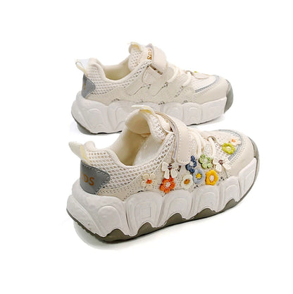 Girls Flowers Sports Shoes Children Princess Embroidered Running Shoes Air Mesh Girls Casual Sneakers Summer 2025 New.