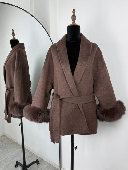TARUXY Fuchspelz-Wollmäntel für Damen, kurzer Mantel, Bürodame, abnehmbarer, eleganter doppelseitiger Wollmantel, 2025, neue Strickjacke