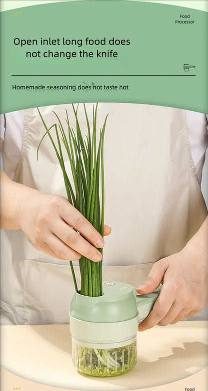 4In1 Electric Vegetable Cutter Set Handheld Wireless Electric Garlic Masher Food Chopper Meat Grinder Machine Food Peel Slice.