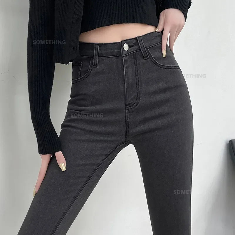 Spring and Summer Women's Casual Office Tight Solid Color Jeans Stretch Sexy Fashionable Classic Slim Fit Denim Pants Female.