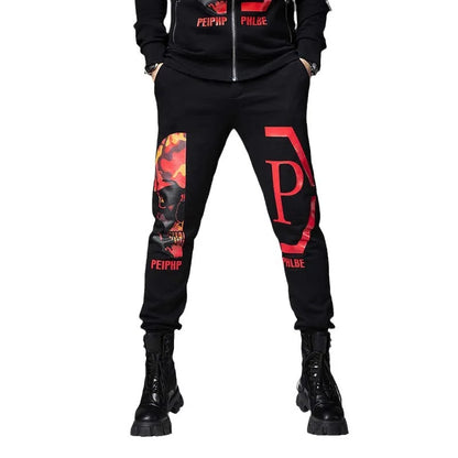 2024 Mens Two Piece Sets Fashion Streetwear Casual Winter Suits Skull Pattern Hooded Black Tracksuit Men Clothes Ropa De Hombre.