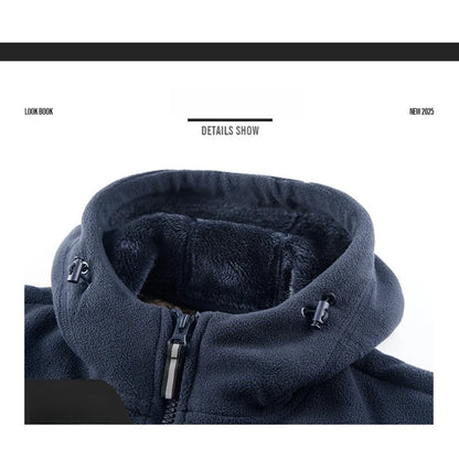 CHUJIE Men's autumn and winter fleece fashion graphenewarm hooded jacket outdoor hiking sports with thick fleece cardigan jacket.