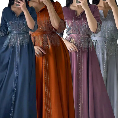 Naher Osten Ramadan Marokkanisches muslimisches geschmiedetes Gesichtskleid Arabisches Dubai-Kleid Luxusmode Hot Diamond Abendrobe.