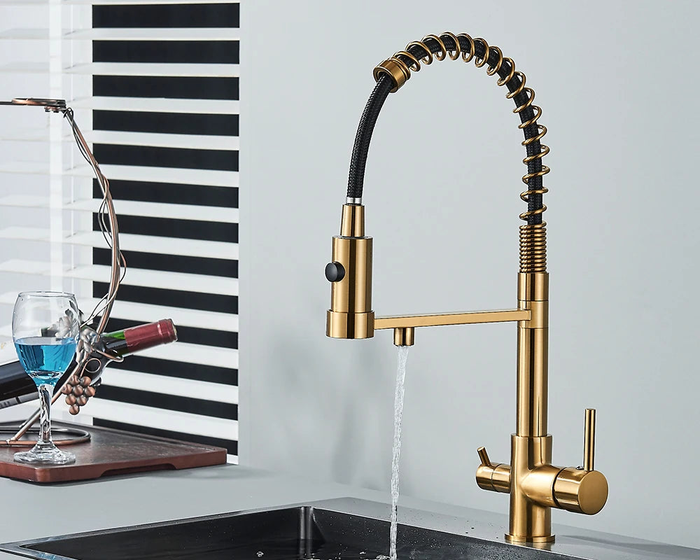 Black Filtered Kitchen Water Filter Kitchen Faucets Dual Spout Filter Faucet Mixer Water Purification Water Crane For Kitchen