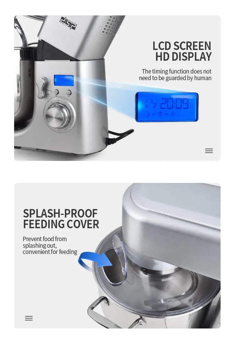 Houselin Stand Mixer, 10L Brush Stainless Steel Bowl, Suitable for Most Home Cooks, Silver Grey.