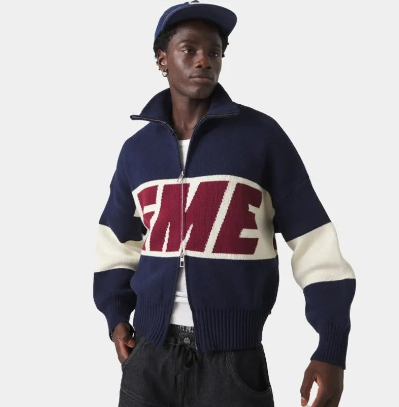 Autumn/winter Streets Casual Loose Retro Embroidered Top Hip-hop Oversized Sweater American Fashion Brand Zipper Cardigan Unisex.