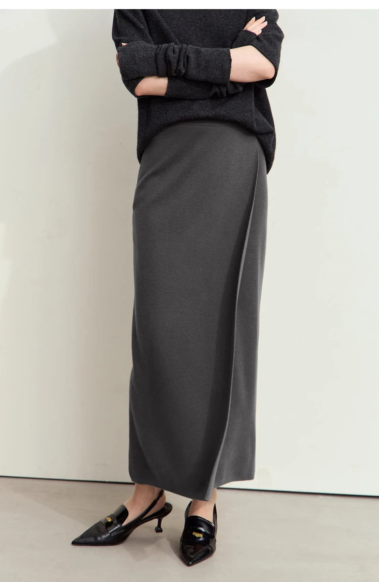 AMII Minimalist Elegant Basics Knitted Skirts for Women 2024 Winter New Elastic Waist Straight Lady Commuter Long Skirt 12443250