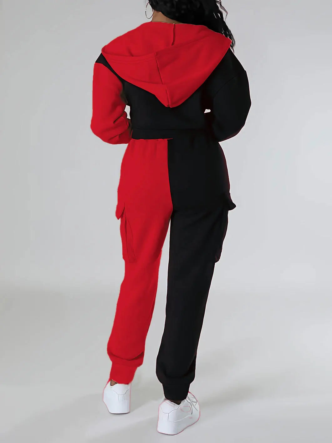 Women Loose Autumn Winter Two Pieces Suit Matching Sets Hoodie Tracksuit Blocked Zipper Short Outerwear Drawstring Cargo Pants