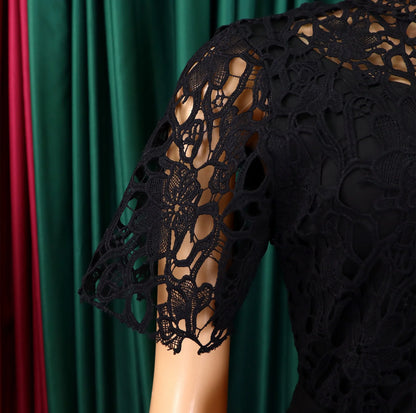 Elegant Jumpsuits & Rompers for Women O Neck Lace Patchwork Short Sleeve Sashes High Waisted Luxury Birthday Party Dinner Outfit