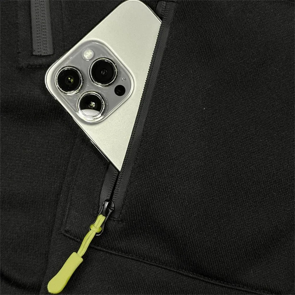 New men's hooded sportswear for autumn and winter 2025, long-sleeved multi-zipper pocket outdoor fishing casual pullover.