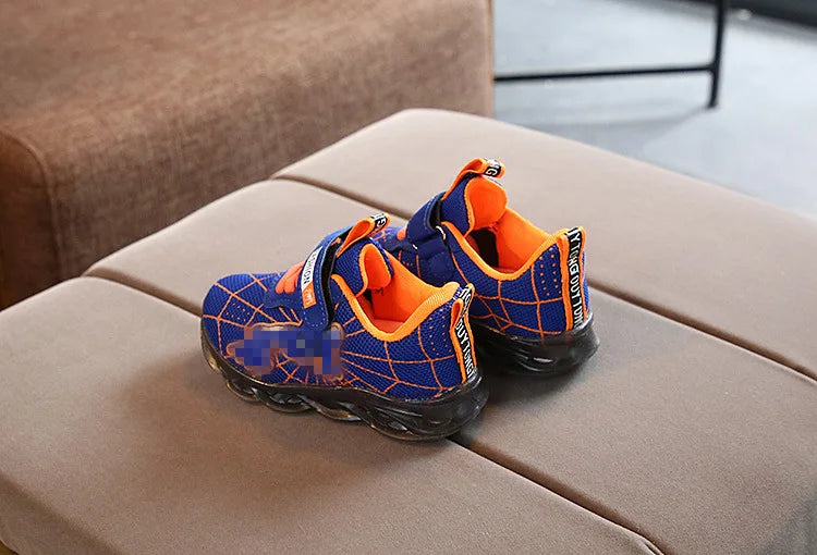 Disney LED Casual Sneakers Red Black For Spring Boys Spider-man Mesh Outdoor Shoes Children Lighted Non-slip Shoes Size 21-30.