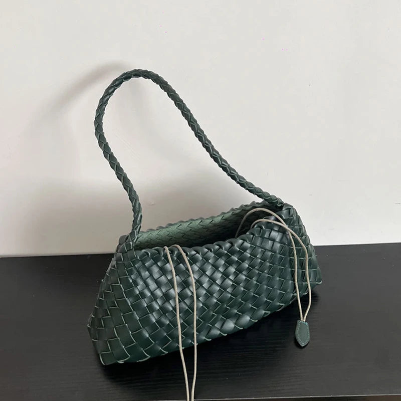 PU Hand-Woven women's Bag, Vegetable Basket Sailboat Bucket bag, Casual Vacation Handbag Shoulder Bag.