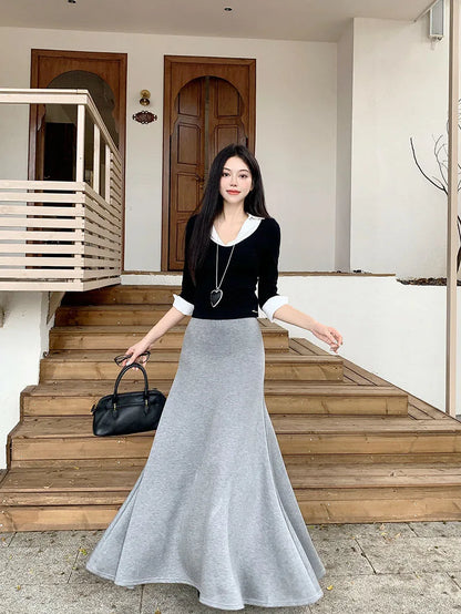 high quality Korean-style  trumpet skirt women waist fall  design knitted long skirt female.