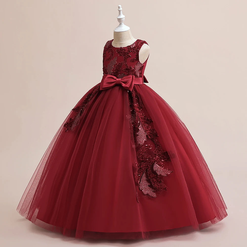 Kinder Party Kleid für Mädchen Hochzeit Brautjungfer Geburtstags kleider Kinder Spitze Stickerei Blumen mädchen Prinzessin Kleider Ballkleid.