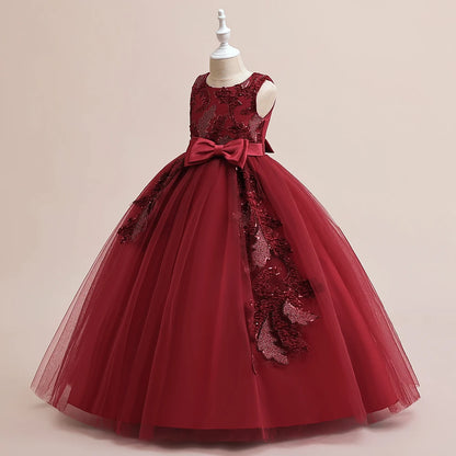 Kinder Party Kleid für Mädchen Hochzeit Brautjungfer Geburtstags kleider Kinder Spitze Stickerei Blumen mädchen Prinzessin Kleider Ballkleid.