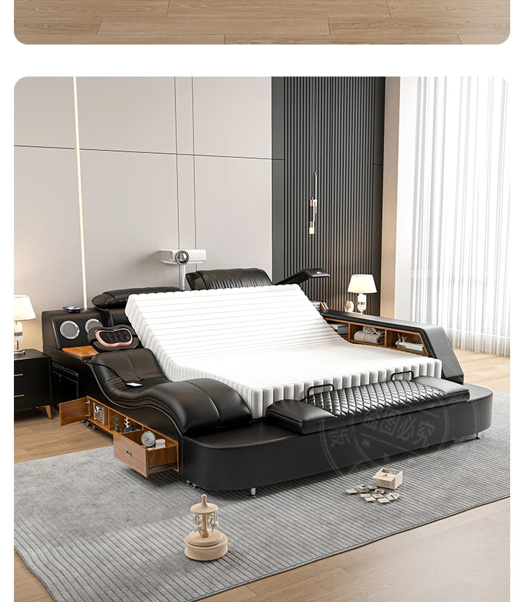 Nordic Multifunktions Doppelbett Seite Von Seite Leder Luxus Kingsize Bett Rahmen Plattform Holz Design Lit Schlafzimmer Set Möbel