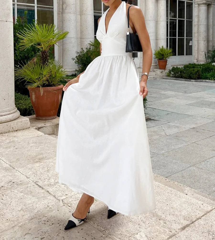 2023 neue Frauen Sommer Baumwolle Lange Kleid Ärmellose Sexy V-ausschnitt Boho Maxi Kleid Lose Stil Lange Kleid Vestidos Kleidung