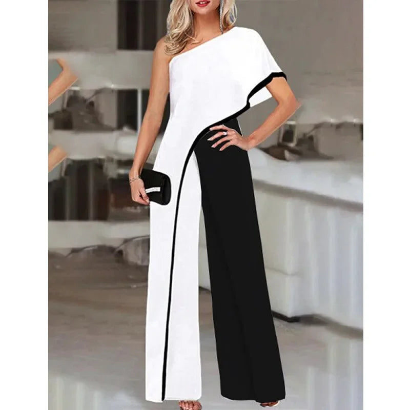 2024 Amazon Independent Station Women's Jumpsuit Slimming Fashionable Color Blocking Women's Trousers Jumpsuit Casual Style.