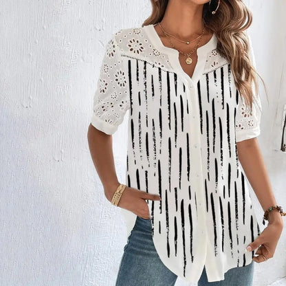 Temperament Casual Lace Woman Shirt Fashion Loose Shirt Woman Elegant Short Sleeve Blouse Holiday Weekend.