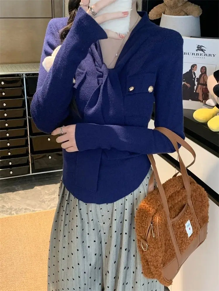 Frauen Frühling Herbst Einfachheit Büro Dame V-ausschnitt Einfarbig Langarm Strickwaren Damen Mode Alle-spiel Temperament Tops.