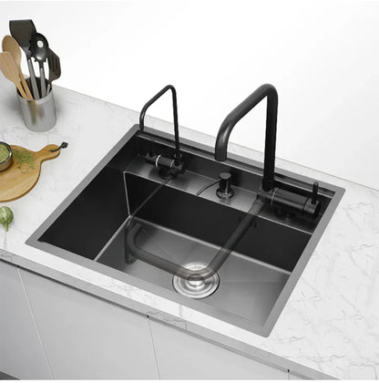 Nanometer Double Cover Hidden Kitchen Sink 304 Stainless Steel 3 Holes Handmade Single Large Size Kitchen Hidden Sinks