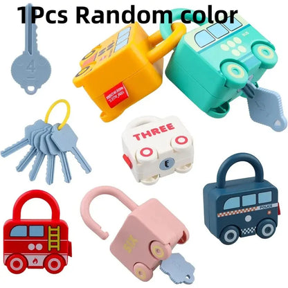 Educational Car Shaped Puzzle Matching Lock Toy with Key for Children - Intellectual Development Cognition Buckle Unlocking Game.