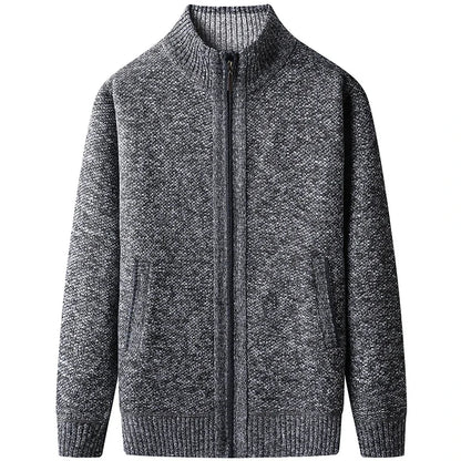 New Men's Casual High Collar Long Sleeve Knitted Top with Velvet Warmth for Autumn and Winter Fashion Multi Functional Jacket