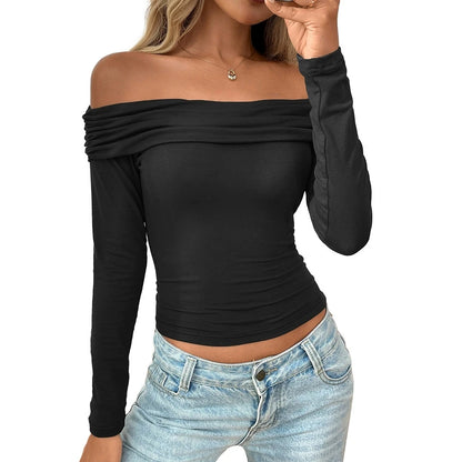 Off-The-Shoulder Women's Blouses Autumn Tops Fashion Patchwork Slim Solid Color Long-Sleeve Female's T Shirts Sexy Y2K Tops 2025