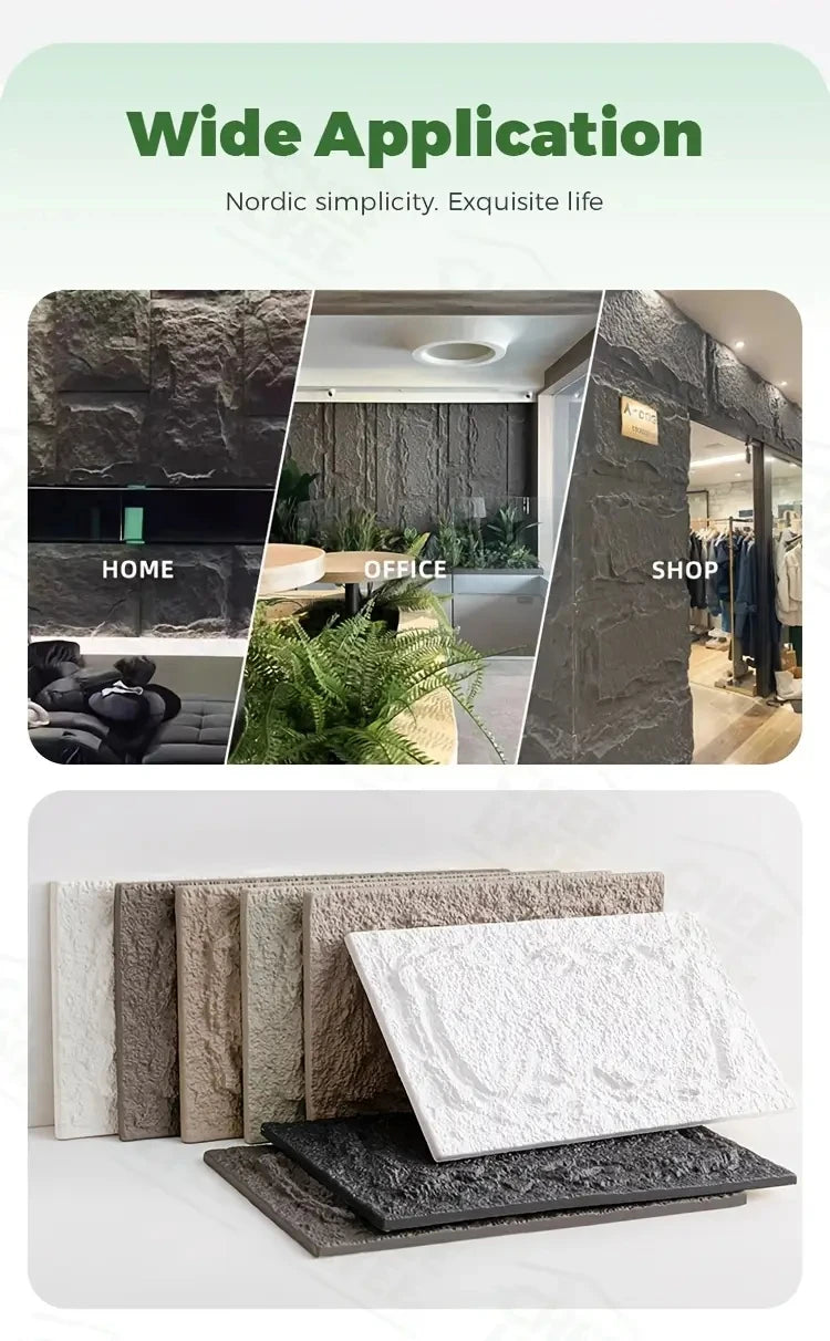 PU stone wall panel, 10 mm, realistic brick pattern, anti-mould and moisture-proof, waterproof and washable, suitable for/outdoo