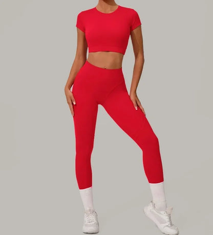 Seamless Yoga Sets Sports Fitness High Waist Hip Lift Tight Breathable Tracksuit Workout Clothing Gym Leggings Suit for Women.