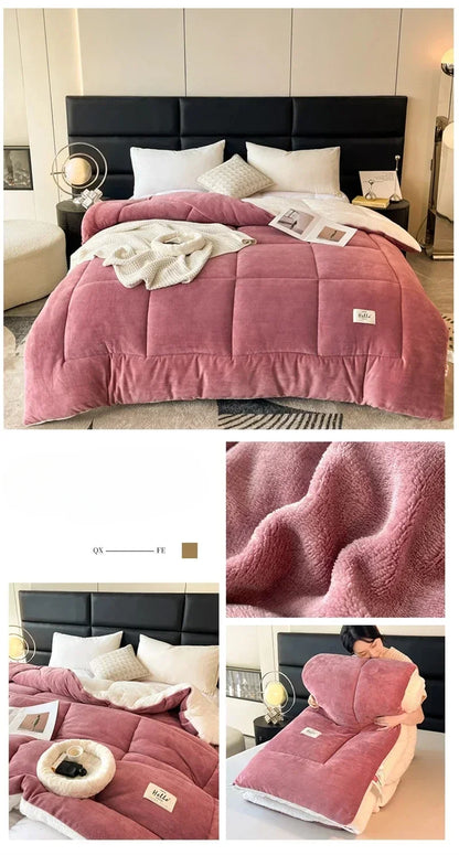 Winter Quilt Blanket Double Sided Velvet Lamb Cashmere Double Bed Quilts King Queen Full Size Bed Duvet Thicken Comforter Core