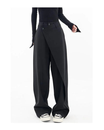 HOUZHOU Women Wide Suit Pants High Waist Gothic Japanese Style Baggy Black Trousers Irregular Straight Pants Casual Streetwear.