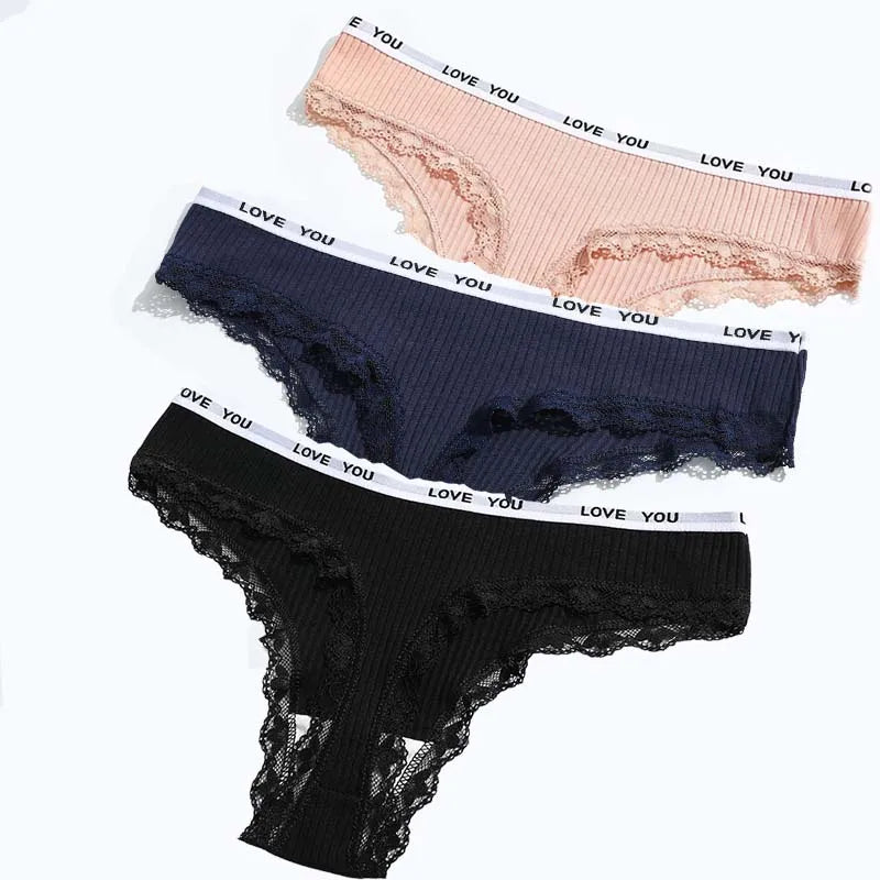 3Pcs/Lot Lace Thong Women's Tanga Low Waist Sexy Lingeries Cotton Panties Laides T Back Pants Girls Underwear Female Underpants.