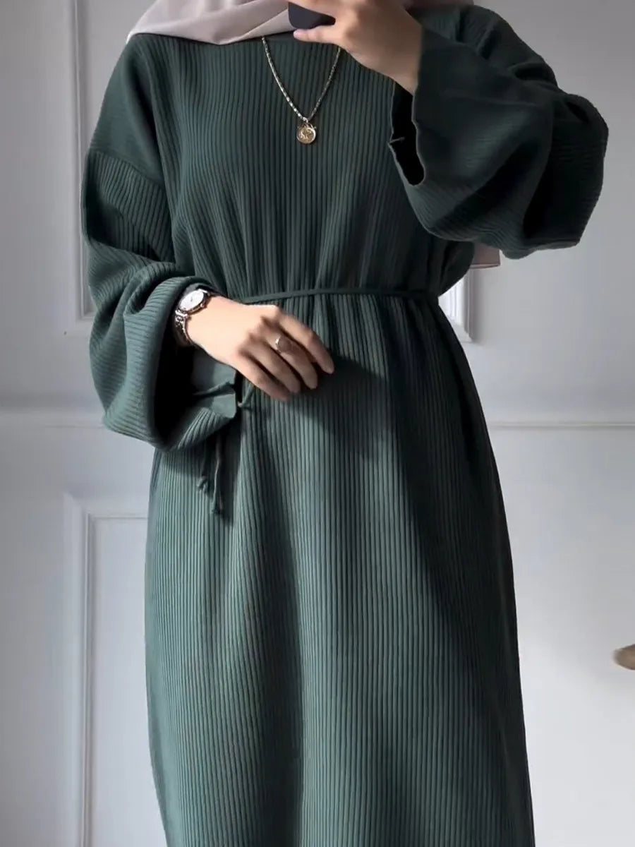 Muslim Dubai Middle East Winter Thicken Warm Knit Sweater Abayas For Women Evening Long Dress Ramadan Robe Femme Islam Clothing.