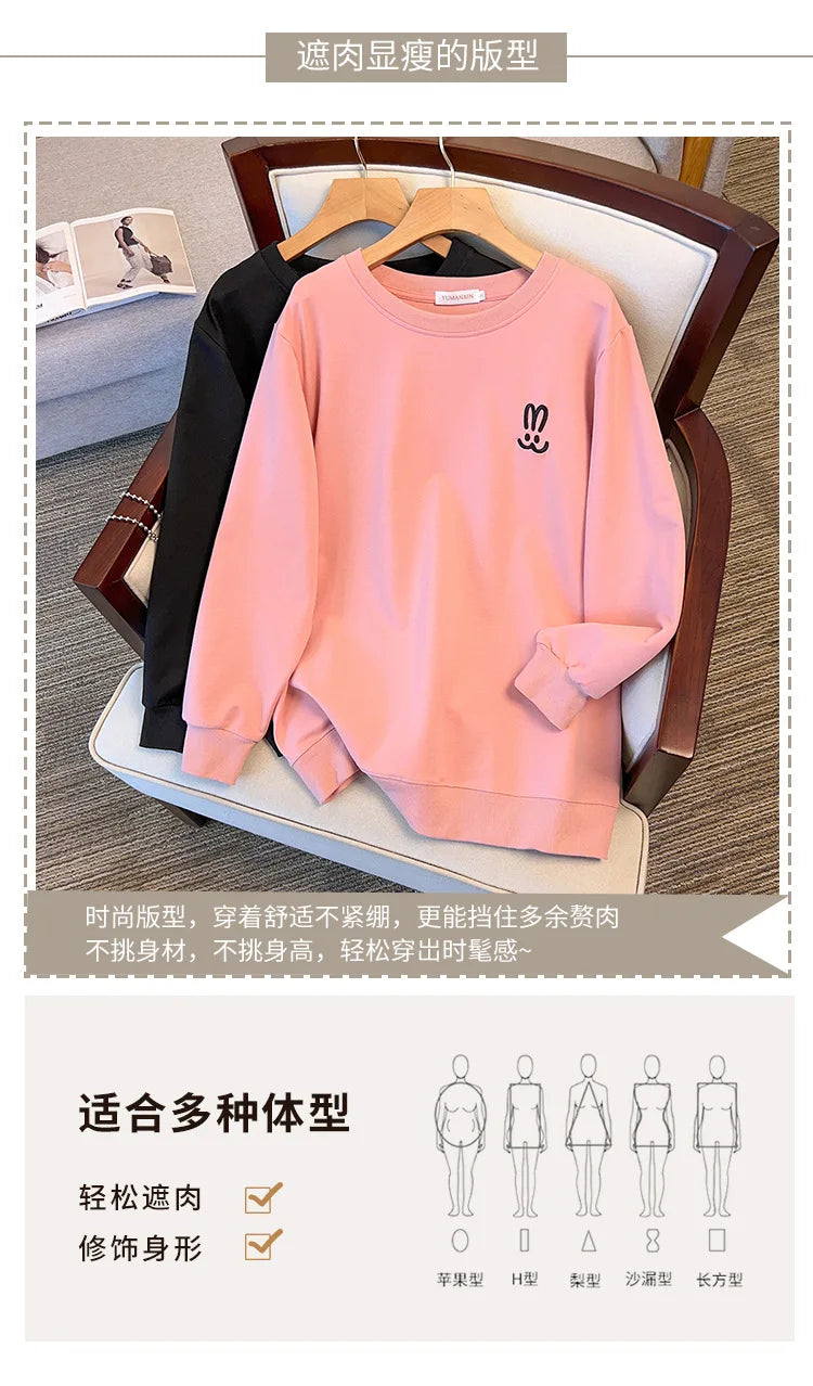 170kg plus size Damen büste Herbst lose Rundhals-Kaninchen-Sweatshirt Langarm lässig Top 6xl 7xl 8xl 9xl 10xl 11xl.