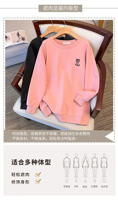 170kg plus size Damen büste Herbst lose Rundhals-Kaninchen-Sweatshirt Langarm lässig Top 6xl 7xl 8xl 9xl 10xl 11xl.