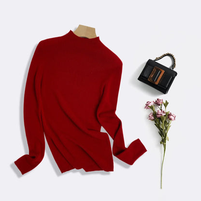 100% Ultra-fine Merino Wool Sweater Autumn and Winter Loose and Simple Semi-turtleneck Wool Bottoming Shirt Multi-color Sweater