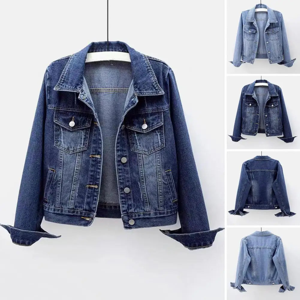 Frauen Denim Jacke einreiher Brust Klappe Tasche Jacke Langarm Dünne Kurze Mantel Retro Damen Denim Jacken Oberbekleidung.