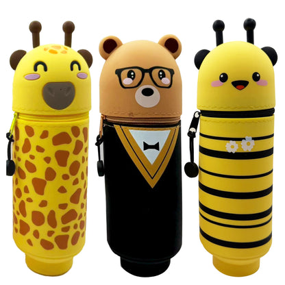 Niedliches Tier-Federmäppchen, 2-in-1-Federmäppchen mit Reißverschluss-Stifthalter, weiches Silikon-Federmäppchen, geeignet für das Schulbüro.