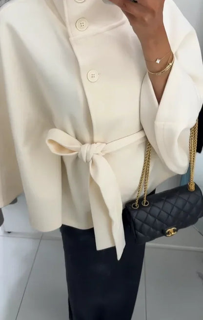 Damen-Jacke aus Wolle mit weißem Bund, elegant, langärmelig, Stehkragen, einreihig, Oberbekleidung, 2025, neuer Straßen-Outdoor-Mantel.